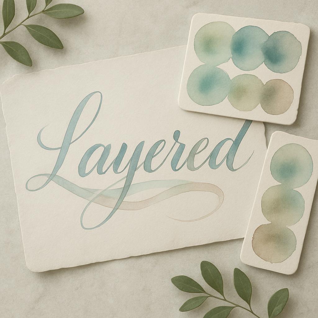 The picture shows the RGB values of the text that says "Layered" and the example of watercolor paint before it is layered.